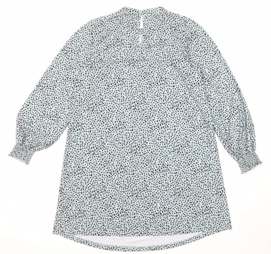 Oasis Womens Blue Animal Print Polyester A-Line Size M Round Neck Button - Cheetah pattern