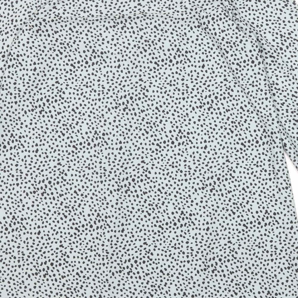 Oasis Womens Blue Animal Print Polyester A-Line Size M Round Neck Button - Cheetah pattern