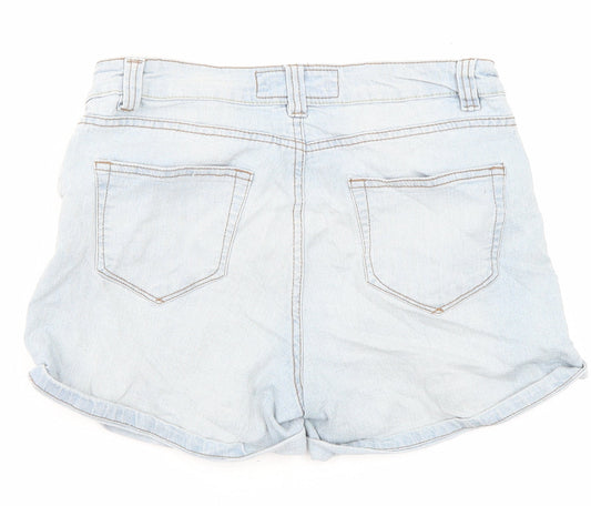 Peacocks Womens Blue Cotton Boyfriend Shorts Size 8 L3 in Regular Zip