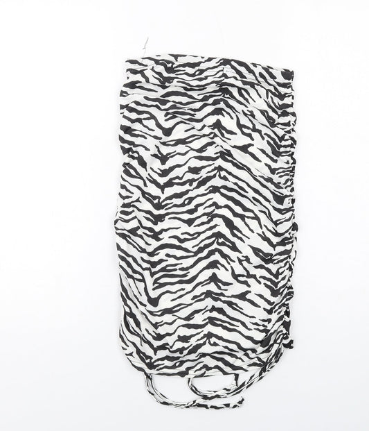 PRETTYLITTLETHING Womens White Animal Print Polyester Bandage Skirt Size 10 - Zebra pattern