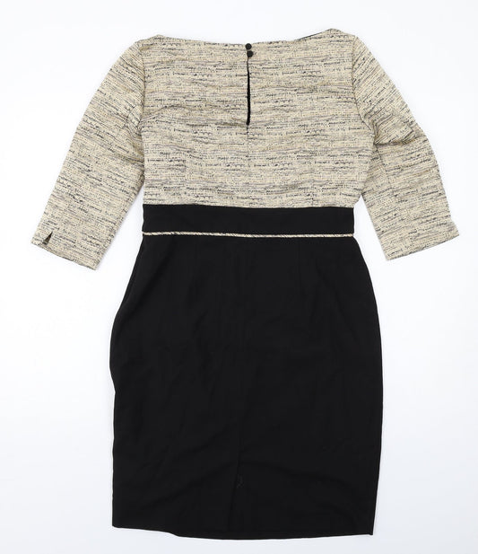 Monsoon Womens Black Colourblock Polyester Sheath Size 12 Boat Neck Zip