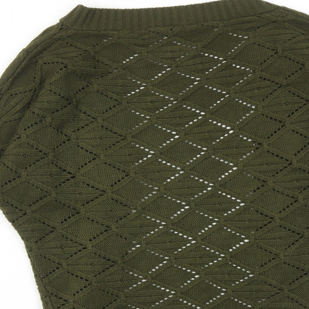 Million Dollar Babe Womens Green V-Neck Geometric Acrylic Shrug Jumper Size S