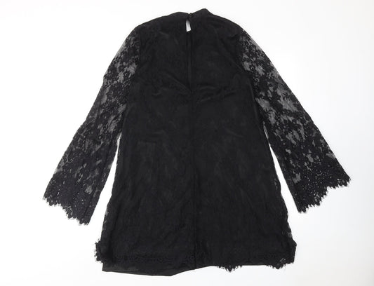 Miss Selfridge Womens Black Polyamide A-Line Size 10 Mock Neck Button