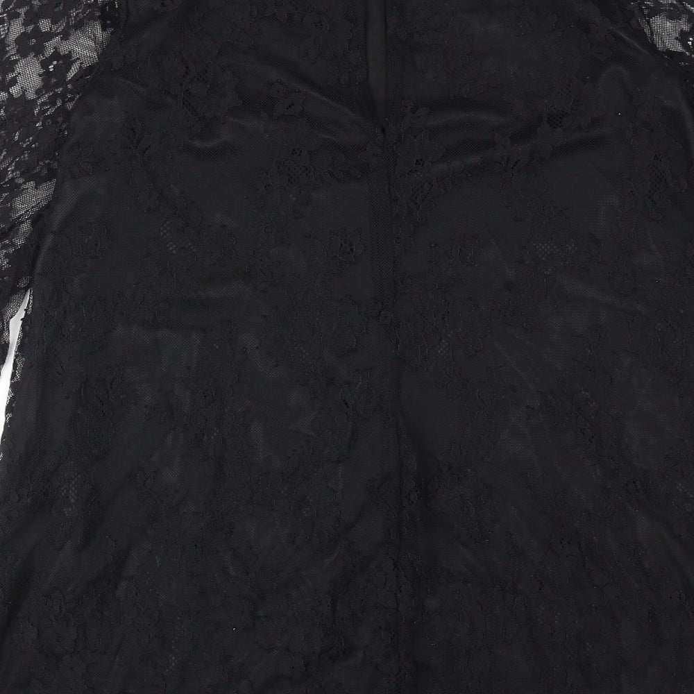 Miss Selfridge Womens Black Polyamide A-Line Size 10 Mock Neck Button