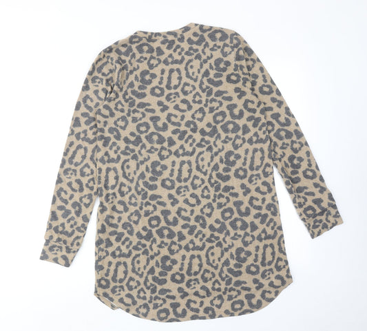 FOREVER 21 Womens Brown Animal Print Polyester Jumper Dress Size M Round Neck Pullover - Leopard pattern