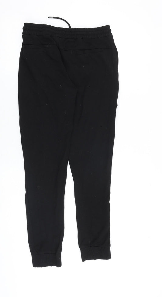 River Island Mens Black Geometric Cotton Jogger Trousers Size 28 in L30 in Regular Drawstring