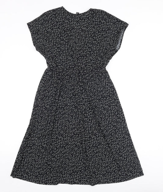 Uniqlo Womens Black Geometric Polyester A-Line Size XS V-Neck Pullover