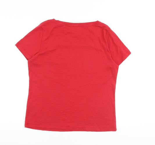 Bonmarché Womens Red 100% Cotton Basic T-Shirt Size M Square Neck