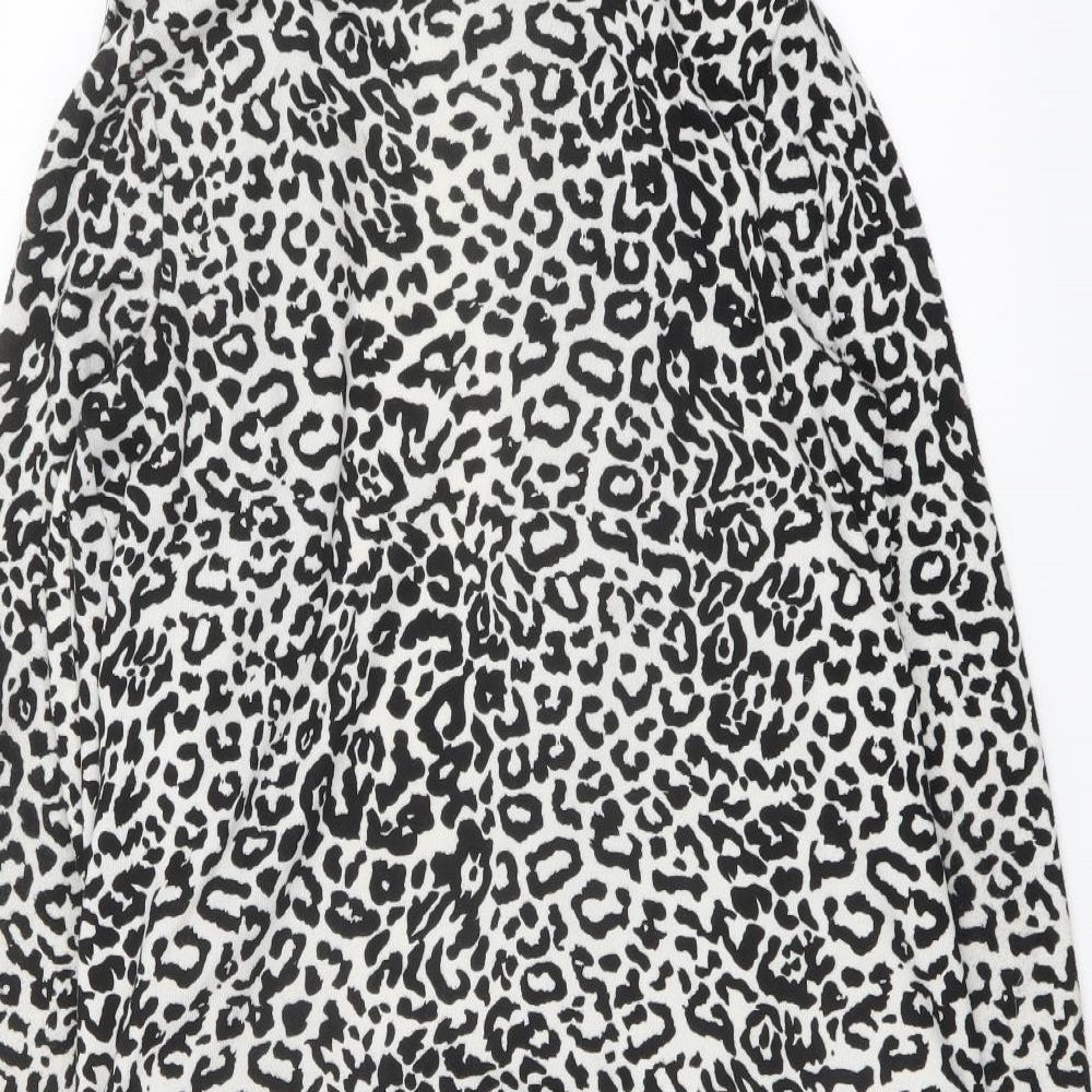 Izabel Womens Black V-Neck Animal Print Polyester Cardigan Jumper Size M - Leopard pattern