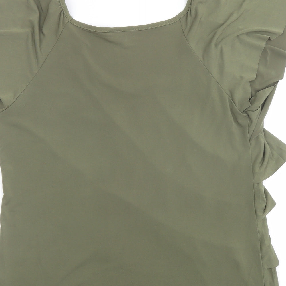 AB Studio Womens Green Geometric Polyester Basic Blouse Size L Boat Neck