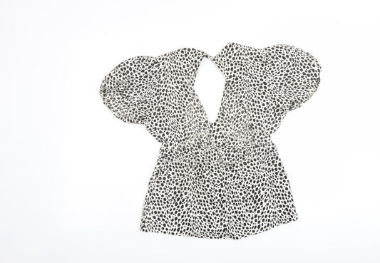 Boohoo Womens Beige Animal Print Polyester Basic Blouse Size 6 V-Neck