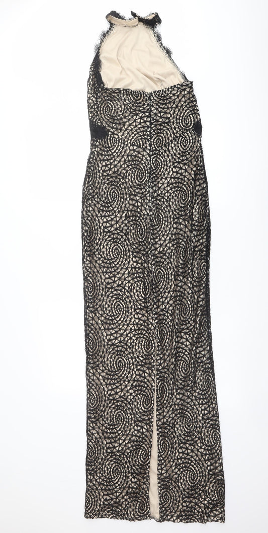Lipsy Womens Black Geometric Polyester Maxi Size 10 Halter Zip
