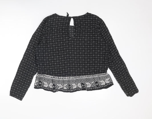 Divided by H&M Womens Black Geometric Viscose Basic Blouse Size 12 Round Neck