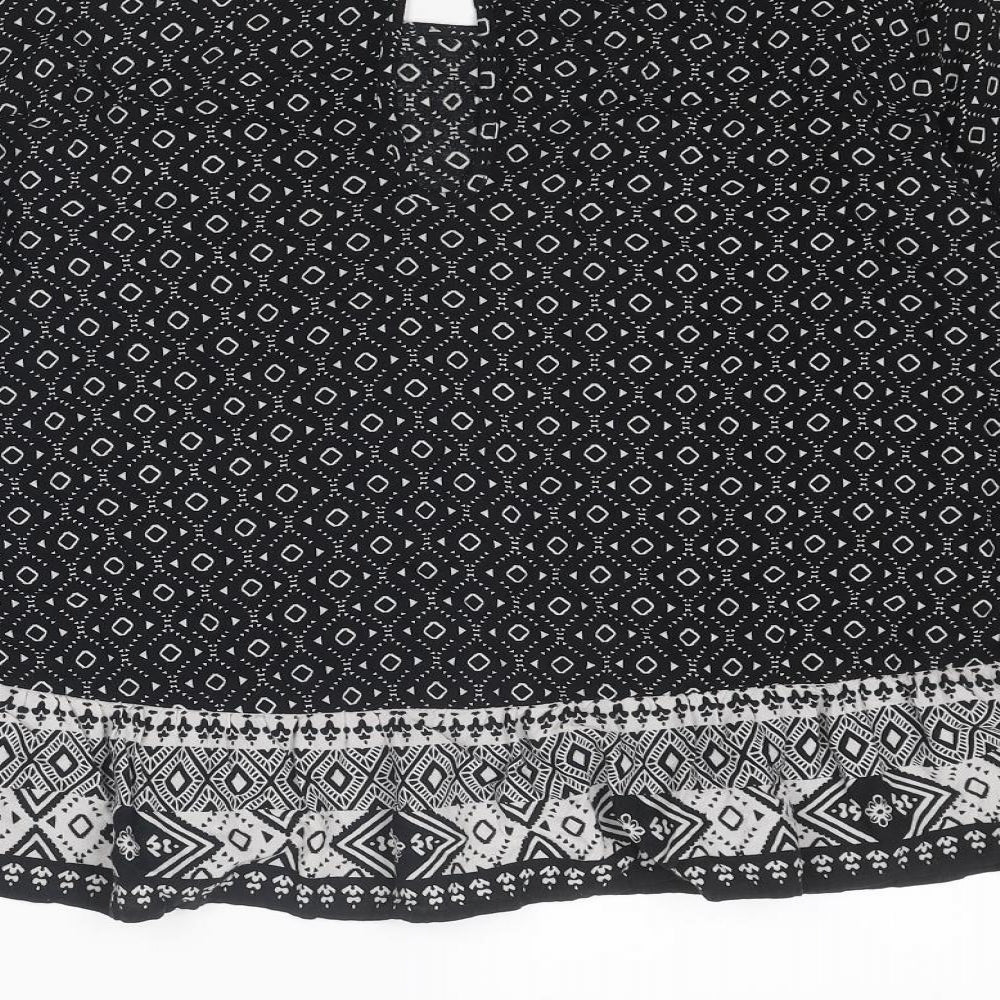 Divided by H&M Womens Black Geometric Viscose Basic Blouse Size 12 Round Neck