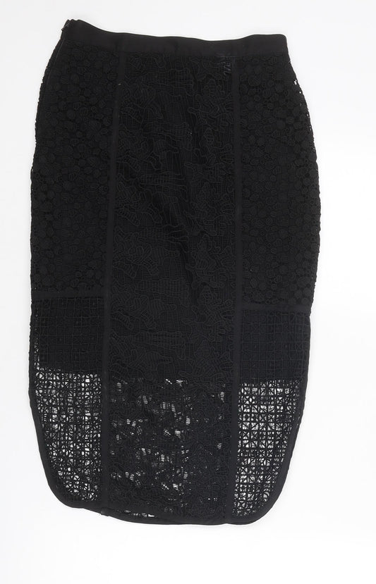 H&M Womens Black Geometric Polyester A-Line Skirt Size 6 Zip