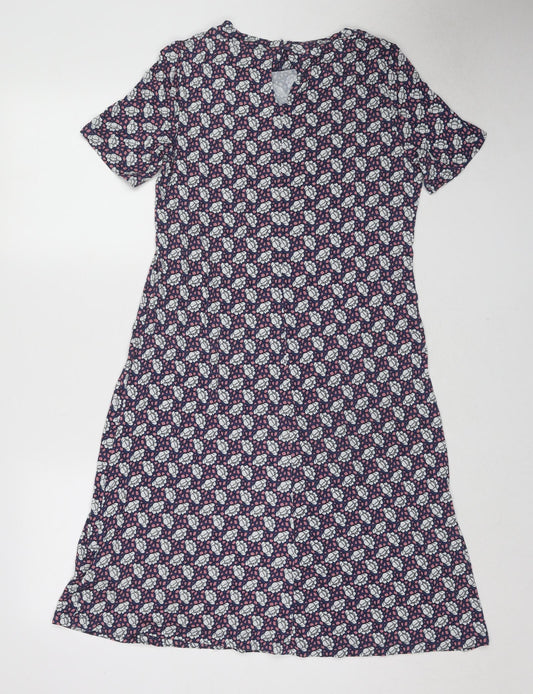 Marks and Spencer Womens Multicoloured Floral Viscose A-Line Size 10 Round Neck Button