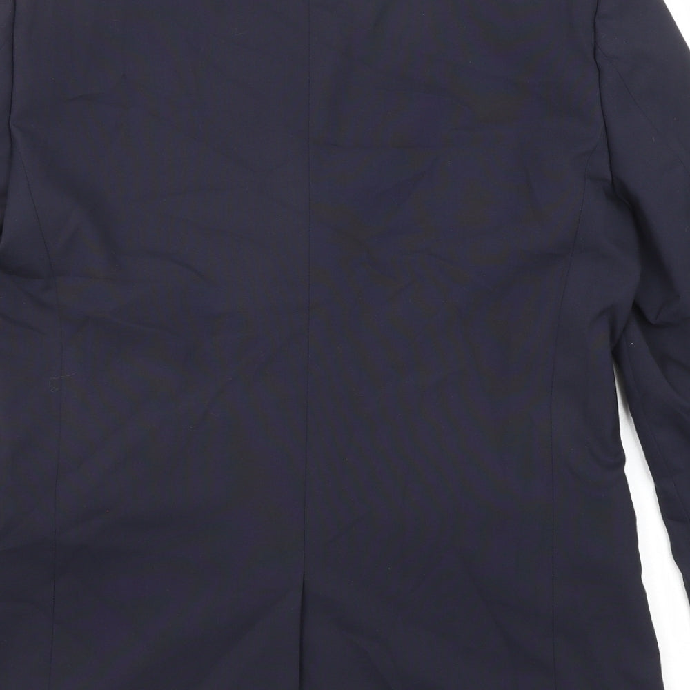 Brand and care label for ASOS men’s blue polyester jacket suit jacket, size 40, regular