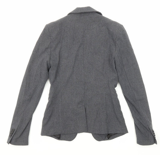 H&M Womens Grey Polyester Jacket Blazer Size 4 - Hook and Eye
