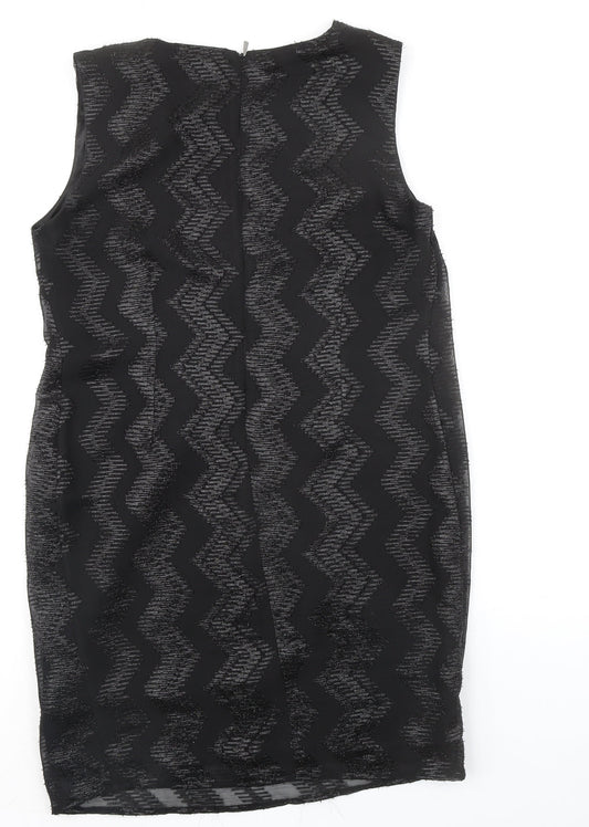 Autograph Womens Black Geometric Polyester Sheath Size 12 Boat Neck Zip