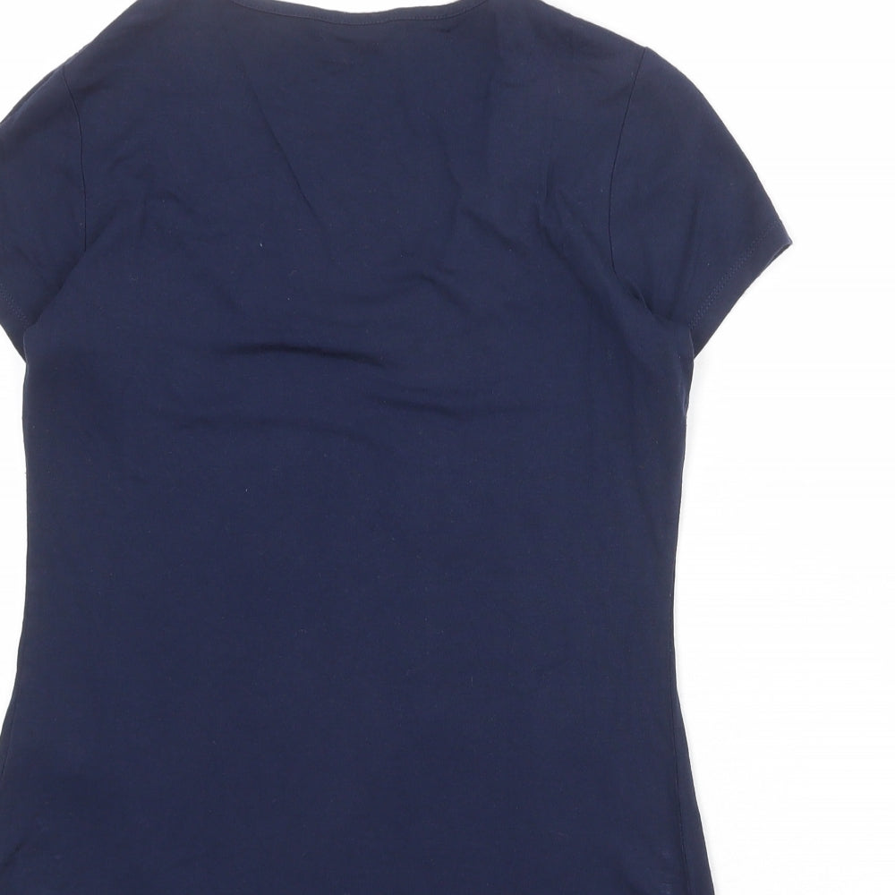 M&Co Womens Blue Viscose Basic T-Shirt Size 8 Scoop Neck