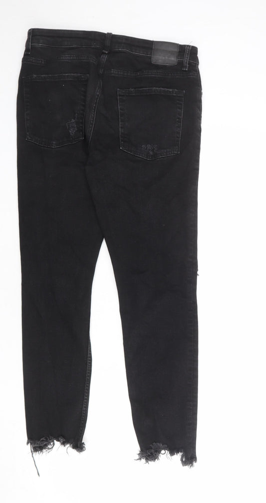 Bershka Womens Black Cotton Skinny Jeans Size 32 in L27 in Regular Zip