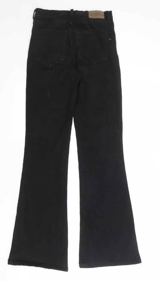 Pull&Bear Womens Black Cotton Flared Jeans Size 6 L31 in Regular Zip