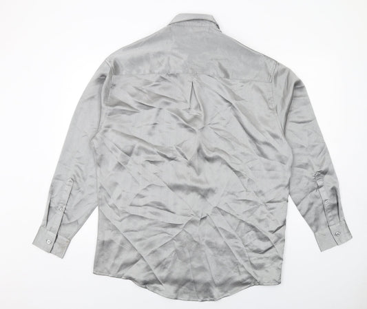 ASOS Mens Silver Polyester Button-Up Size S Collared Button