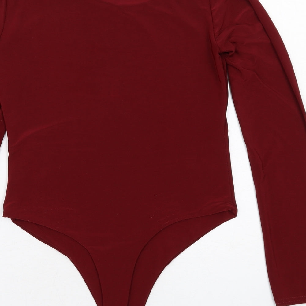 Boohoo Womens Red Polyester Bodysuit One-Piece Size 12 Snap