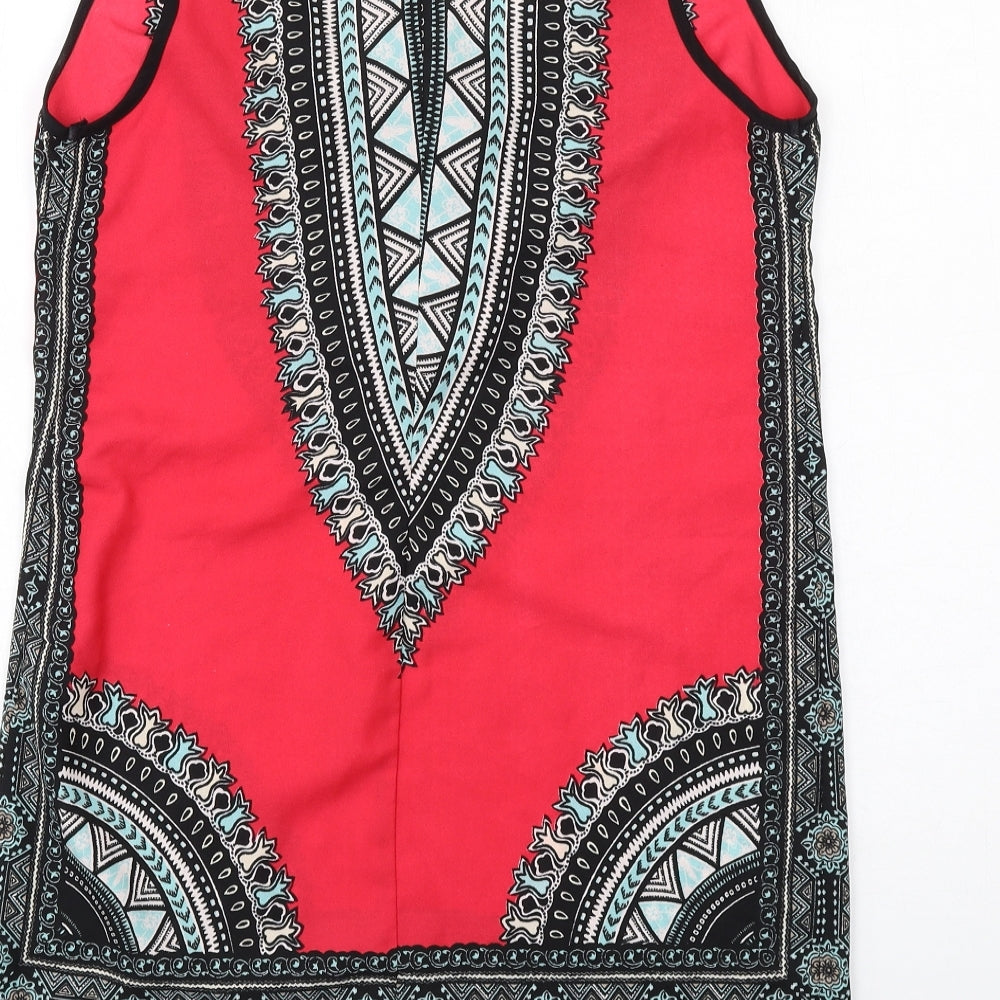 Band of Gypsies Womens Multicoloured Geometric Polyester A-Line Size M V-Neck Pullover