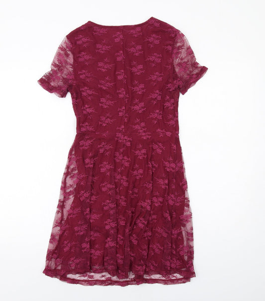 H&M Womens Pink Floral Polyamide Shift Size 10 Round Neck Pullover