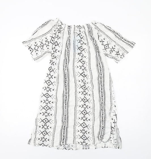 New Look Womens White Geometric Viscose A-Line Size S Boat Neck Pullover