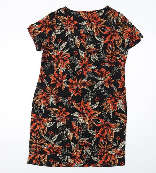 EWM Womens Multicoloured Floral Linen A-Line Size 12 Round Neck Pullover