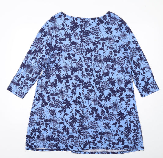 Bonmarché Womens Blue Floral Viscose A-Line Size 14 Round Neck Pullover