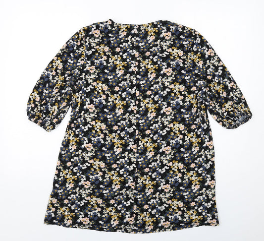 Capsule Womens Black Floral Viscose Tunic T-Shirt Size 16 Round Neck