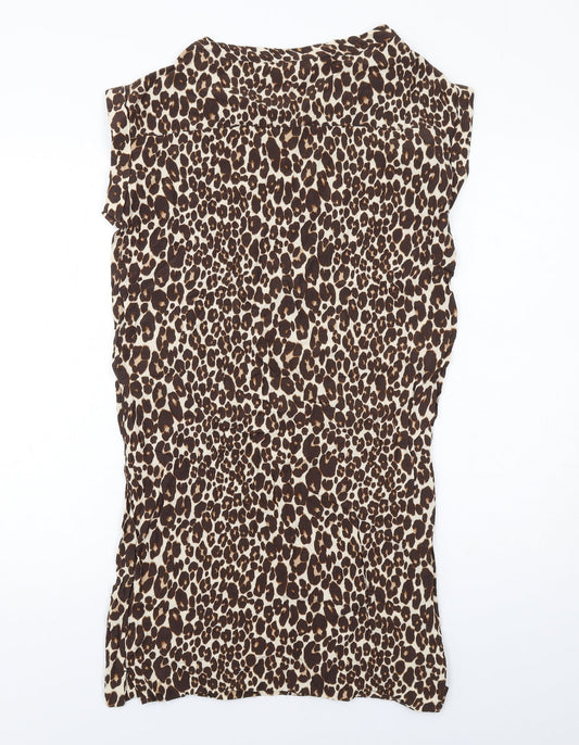 NEXT Womens Beige Animal Print Viscose T-Shirt Dress Size 8 Round Neck Pullover - Leopard Print
