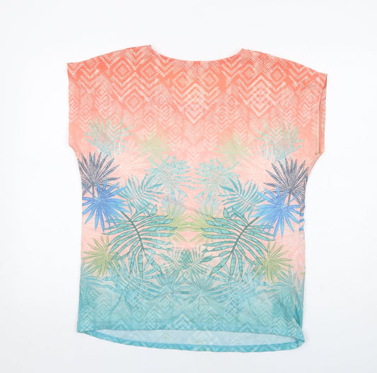 Bonmarché Womens Multicoloured Geometric Polyester Basic T-Shirt Size 12 Round Neck