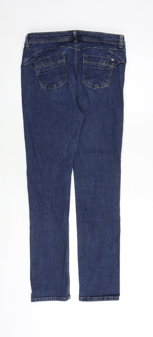 Per Una Womens Blue Cotton Straight Jeans Size 30 in L30 in Regular Zip
