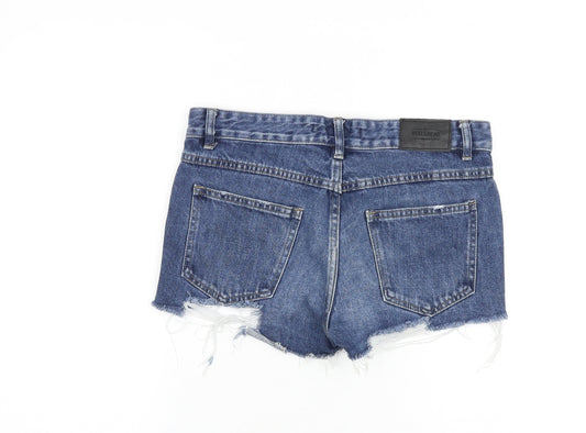 Pull&Bear Womens Blue 100% Cotton Cut-Off Shorts Size 8 Regular Zip - Distressed