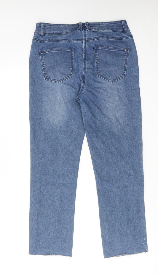 M&Co Womens Blue Cotton Straight Jeans Size 10 L26 in Regular Zip