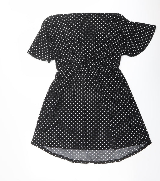 Red Herring Womens Black Polka Dot Polyester A-Line Size 10 V-Neck Pullover