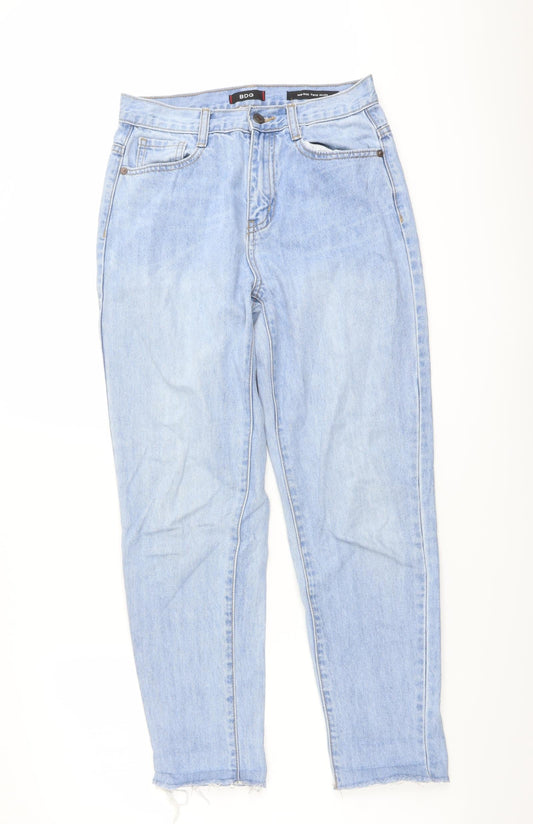 Additional front view of BDG women’s blue cotton tapered jeans, size UK 27, in, 26-inch leg regular button