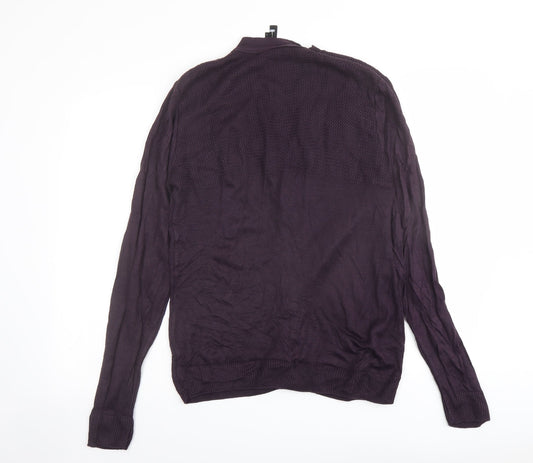 Crafted Womens Purple V-Neck Acrylic Cardigan Jumper Size S