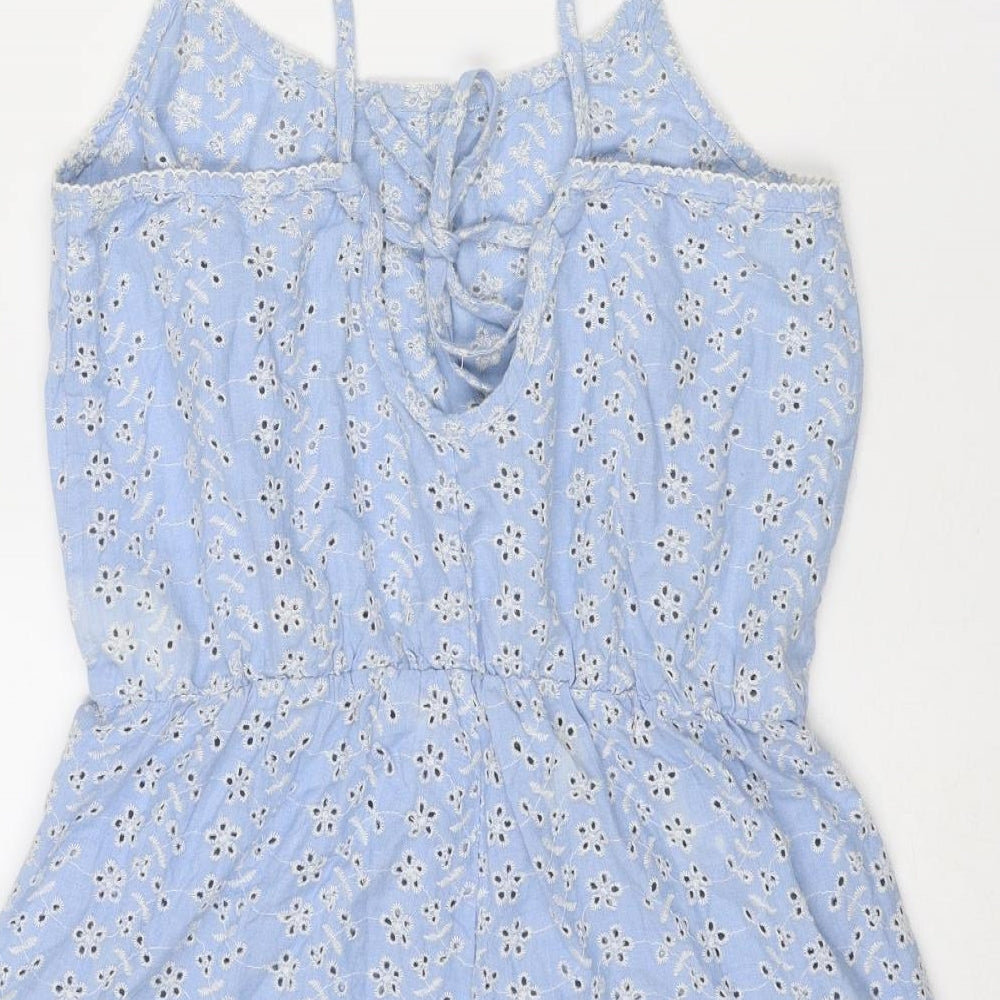 Isla Rose Womens Blue Floral Cotton Playsuit One-Piece Size M L3 in Tie