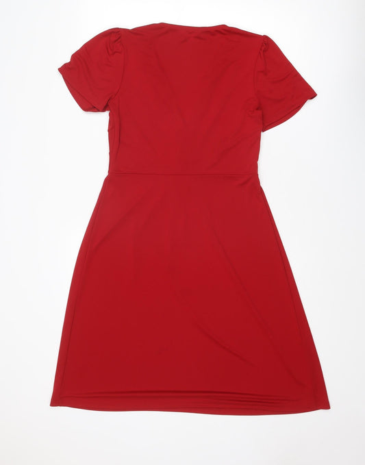 Marks and Spencer Womens Red Polyester A-Line Size 10 V-Neck Pullover