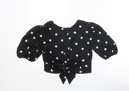Womens UK Size XS H&M Black Cropped Blouse