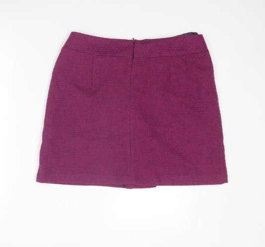 Marks and Spencer Womens Purple Geometric Polyester A-Line Skirt Size 14 Zip