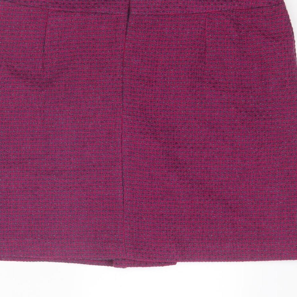 Marks and Spencer Womens Purple Geometric Polyester A-Line Skirt Size 14 Zip