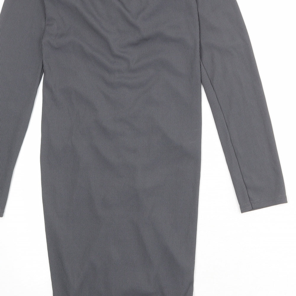 PRETTYLITTLETHING Womens Grey Polyester Bodycon Size 12 V-Neck Pullover