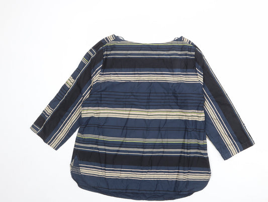 Monsoon Womens Multicoloured Striped 100% Cotton Basic Blouse Size 14 Boat Neck