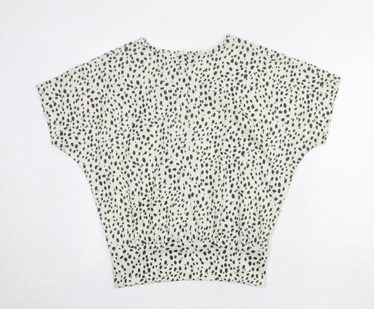 New Look Womens Ivory Geometric Polyester Basic Blouse Size S Round Neck